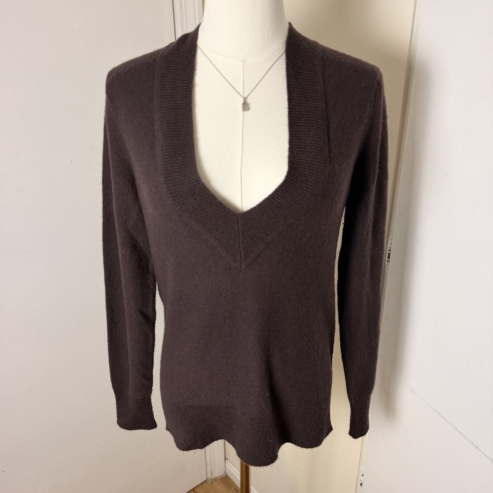 Veronica Beard Coleta V Neck Brown 100% Cashmere Sweater Top Size S